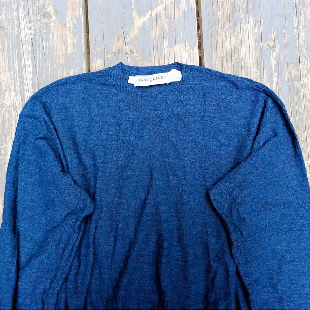 Vintage Jhane Barnes Mens XL V-Neck Sweater Navy Blue Heather 75% Wool Blend